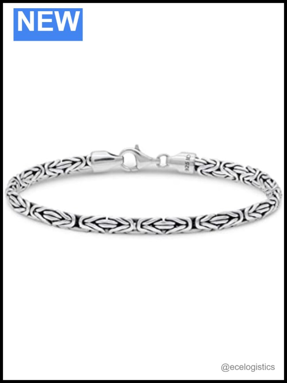 Sterling Silver 925 Chain Bracelet Oxidized Bali Handcrafted 5mm Oval Link